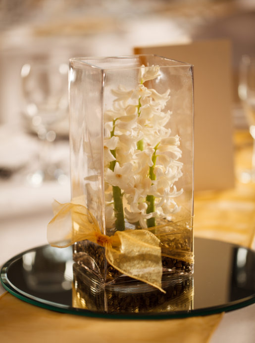Detail of table dressing for a wedding in the ballroom on the park